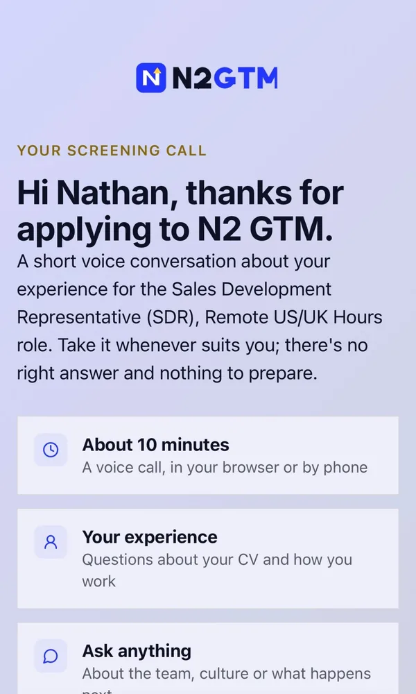 Branded landing page opened from the invite link: N2GTM logo and a personal welcome.