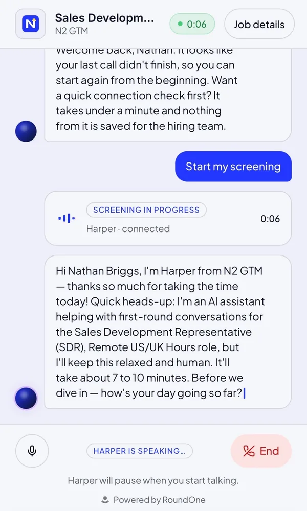Voice screening call in progress, in brand colours.